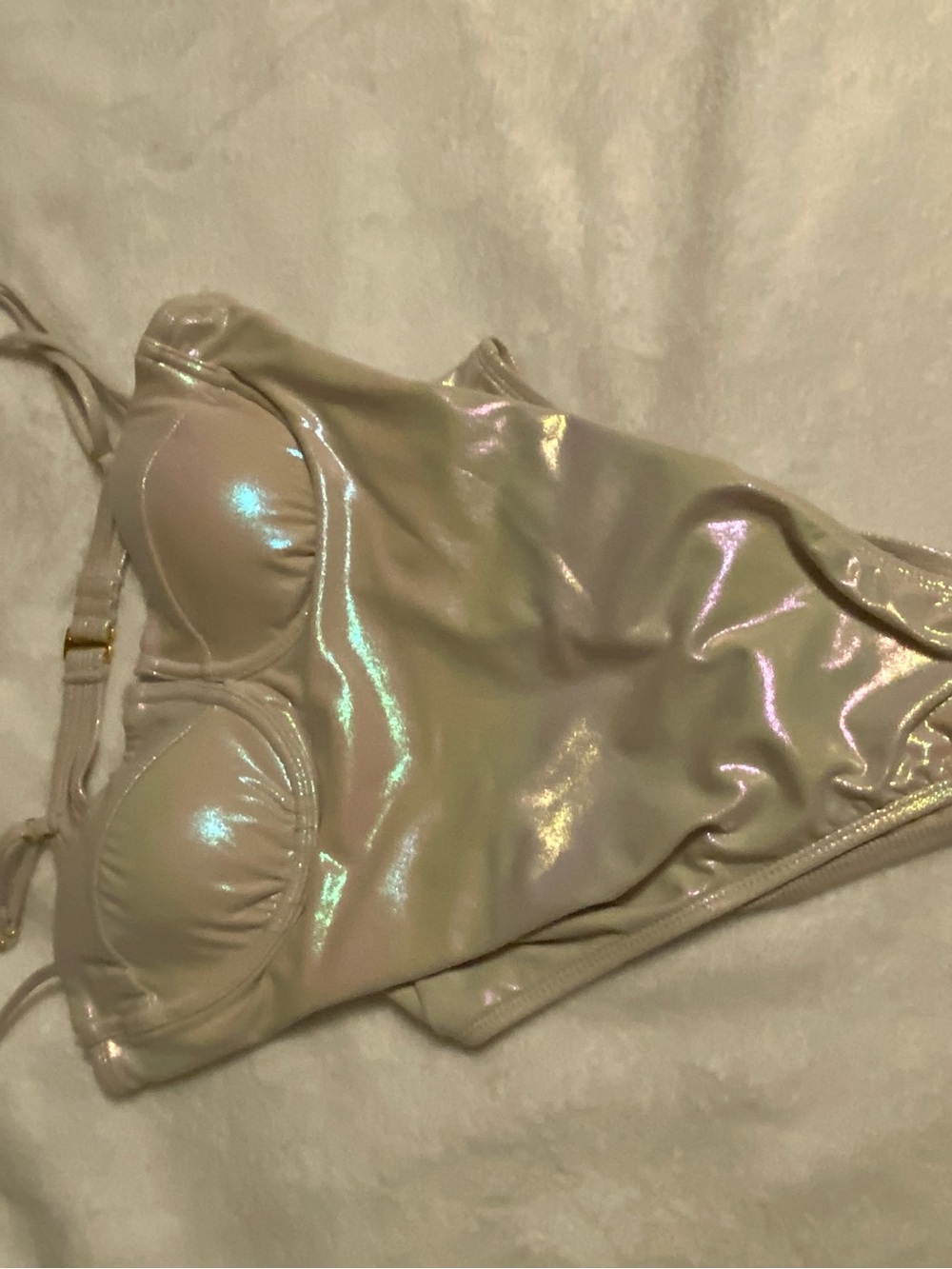 No Boundaries Iridescent Cream Bandeau Swimsuit Top